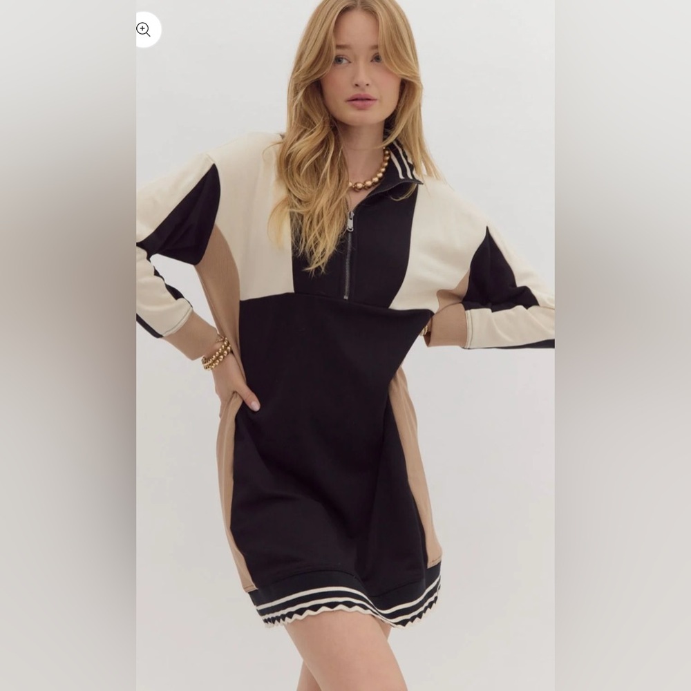 Entro Black Colorblock Long Sleeve Dress